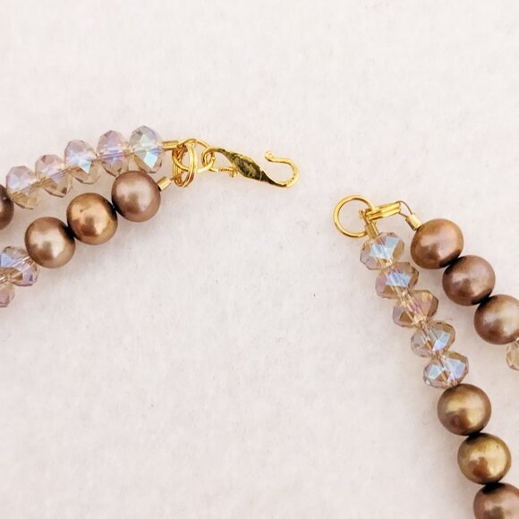 Handmade Double Strand Gold Pearl and Crystal Necklace with Photo Locket - Picture 5 of 7